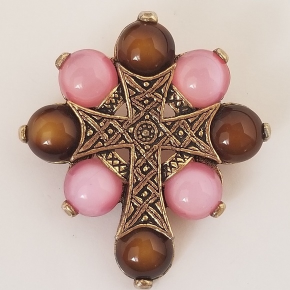Vintage Celtic Cross 1960s Gold Tone Pendant